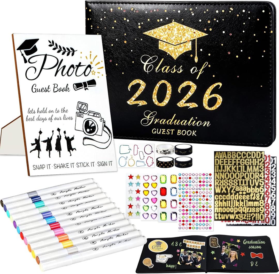 LUYI 29 Pcs 2026 Graduation Guest Book Set with Graduation Photo Guest Book Sign, Graduation Scrapbook Photo Album Memory Book DIY Kit with Markers Stickers for Congrats Grad Gifts Party Supplies