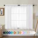 Gwine White Sheer Curtains for Living Room 45 inches Long, Short Voile Light Filtering Window Treatments Sheer Curtains for Bedroom, Half Window Drapes with Rod Pocket, Each 42" Wx45 L