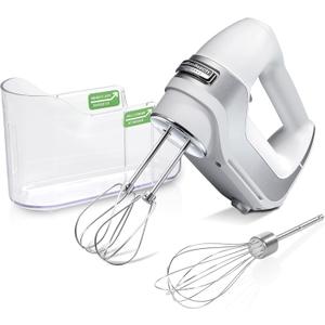 Hamilton Beach Professional 5-Speed Electric Hand Mixer with High-Performance DC Motor, Slow Start, Snap-On Storage Case, Stainless Steel Beaters & Whisk, White (62652)