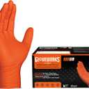 GLOVEWORKS HD Industrial Orange Nitrile Gloves with Raised Diamond Texture Grip, Box of 100, 8 Mil, Size Small, Latex Free, Powder Free, Textured, Disposable, Food Safe, GWON42100BX