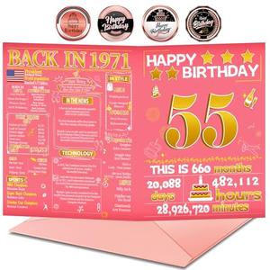 Joycard 55th Birthday Card with Envelope, 55th Birthday Decorations for Women, 55th Birthday Gifts for Mother, Happy Birthday Cards for 55 Year Old Wife, Back in 1971