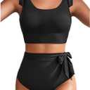 Two Piece High Waisted Swimsuits - Women Tummy Control Bikini Modest Bathing Suit 2PC 2025 (18 Plus, Black)
