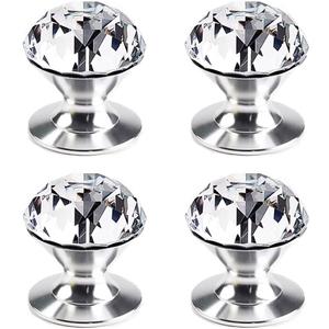 4 Pcs Crystal Self Stick Knobs Aluminum Self Adhesive Handle Pull Stick On Handle Removable Replacement Knob for Cabinet Mirror Cupboard Window Glass Sliding Door Drawer Clear Crystal Knob (4)