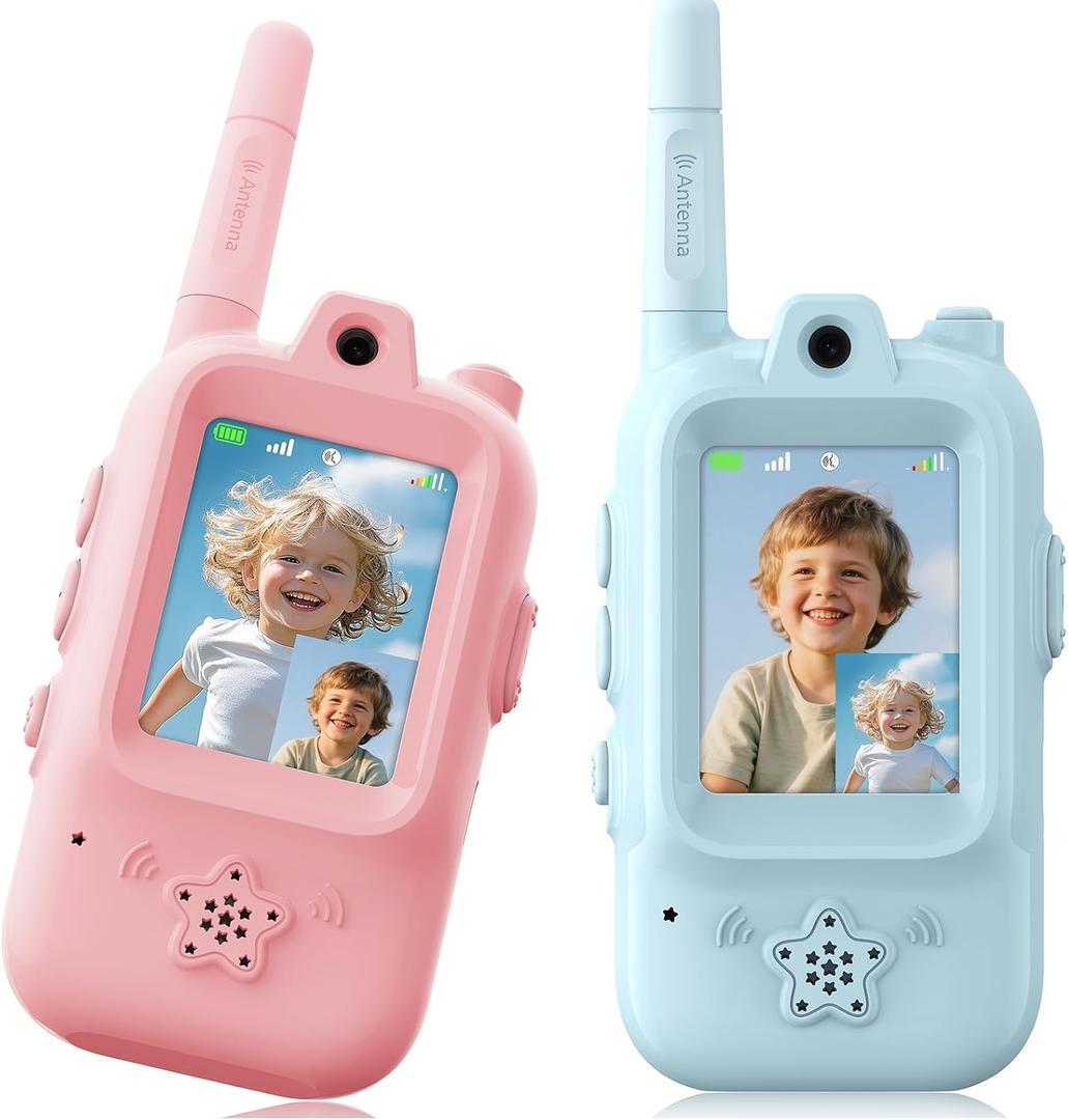 Video Walkie Talkies for Kids, Handheld 2 Pack Rechargeable Video Intercom Kids Walkies Talkies, Indoor Outdoor Toys for Family Games, Outside, Camping, Hiking for Boys Girls Ages 3-12 (Blue/Pink)