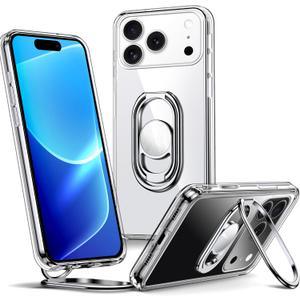 Shields Up for iPhone 17 Pro Max Case with Stand, Phone Case Clear with Double Ring Holder [Adjustable & Foldable] Shockproof Protective Cover for iPhone 17 Pro Max 6.9 inch - Clear