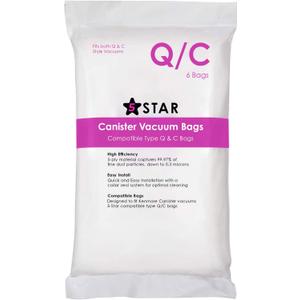 5-Star 6 Pack Type Q/C HEPA Replacement Vacuum Bags Compatible with Kenmore and Sears Canister Vacuum Fits Kenmore 5055 50557 50558 53291 Replace Part 53292.