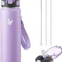 Enerbone 32 oz Insulated Water Bottle, Stainless Steel Bottle with Carrying Strap, Double-Wall Vacuum Insulation Design, Leakproof Sports Bottle with Straw, Keep Drinks Cold or Hot for Hours (Lilac)