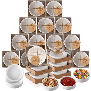 Honeydak 18 Sets Small Round Ceramic Bowls, Wedding Favors for Guests Bulk with Kraft Gift Box Thank You Card, Bridal Shower Bachelorette Baby Shower Birthday Party Return Gifts