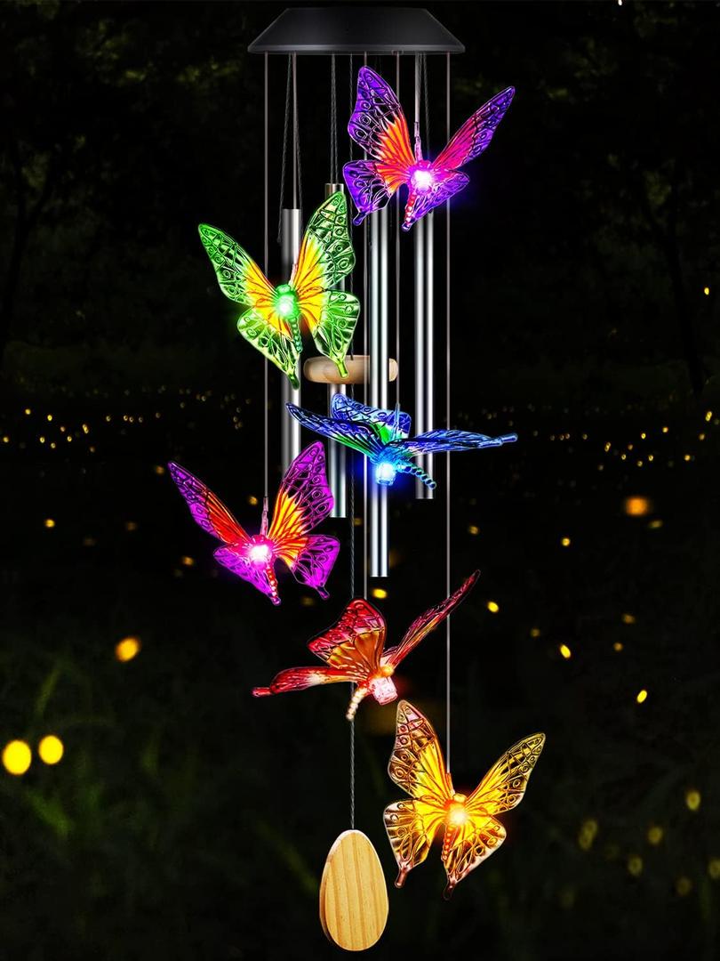 Butterfly Solar Wind Chimes with Aluminum Tubes - Color Changing Wind Chimes for Outside - Thanksgiving Gift Butterfly Solar Wind Chimes with Aluminum Tubes - Color Changing Wind Chimes for Outside - Thanksgiving Gift