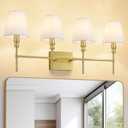 Bathroom Lights Over Mirror, 32.3 in 4-Light Bathroom Vanity Light, Brass Bathrooms Light Fixtures with Flared White Fabric Lampshade for Bedroom,Living Room,Dressing Table,Hardwired,E12 Base