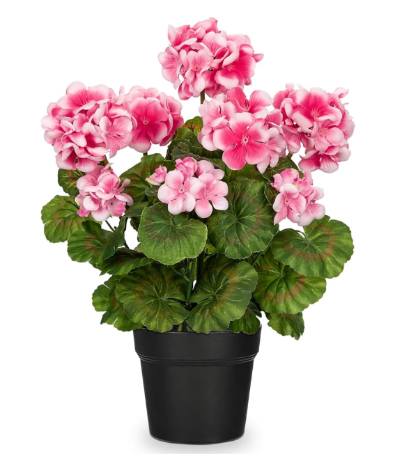Briful Artificial Geranium Potted Plant 16 Tall, Realistic Silk Flowers with Vibrant Green Leaves, White Geraniums Fake Flowers for Outdoors Home Dcor, Wedding Farmhouse Office Tables Decor, Pink