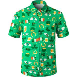 St. Patrick's Day Irish Printed Shirt Casual Button Down Short Sleeves Hawaiian Shirts for Men