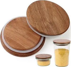 2 Pack Lids for Weck Jars 100mm Opening Acacia Tulip Glass Jar Lid with Silicone Airtight Jar Wooden Lids Fits for Weck Jar Models 738 739 740 741 742 743 744 745 748 974