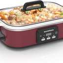 4 Quart Casserole Programmable Slow Cooker with Ceramic Baking Dish - Perfect Kitchen Small Appliance for Family Dinners, Oven Safe and Durable Bakeware for Lasagna, Roasts (Red)