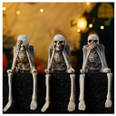 Halloween Skeleton Decor Indoor Hear See Speak No Evil Skeletons for Mantel Shelf, Set of 3 Resin Funny Skeleton Decorations