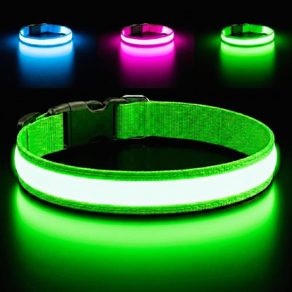 Light Up Dog Collar – Reflective, Adjustable & Rechargeable Electronic Glow Pet Collars – Bright, Comfortable, High Visibility LED Dog Collar for Night Safety, Outdoor Walk, Flashing Fun, Green, Small
