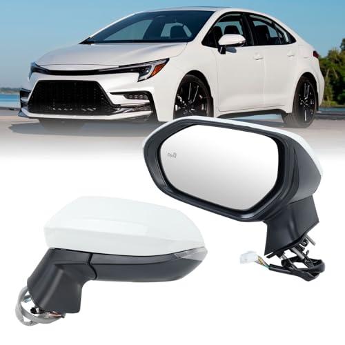 Left Driver Side Mirror Compatible with Toyota Corolla 2020 2021 2022 2023 2024 Power Glass Manual Folding Turn Signal Indicator Blind Spot Detection Heated 7 Pins (White)