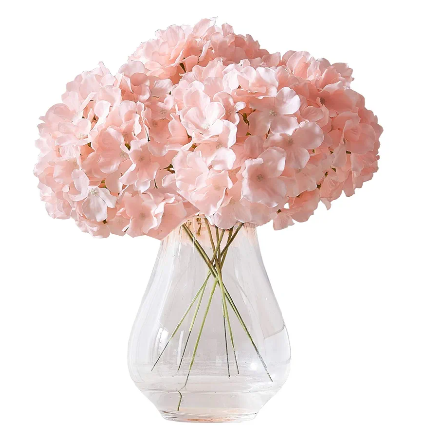 Fake Light Pink Hydrangea Artificial Flowers Bouquet 3pcs Real Touch Silk Fake Hydrangeas Heads with 176 Petals and Stems Faux Hydrangeas Blush Flowers for Table Centerpieces Party Floral Arrangements