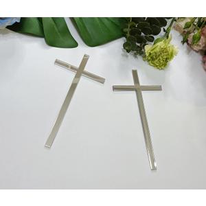 12pcs Slim Acrylic Cross Cake Charm, Christening Baptism Confirmation, Acrylic Cross Cake Decoration (6'', Silver Mirror)