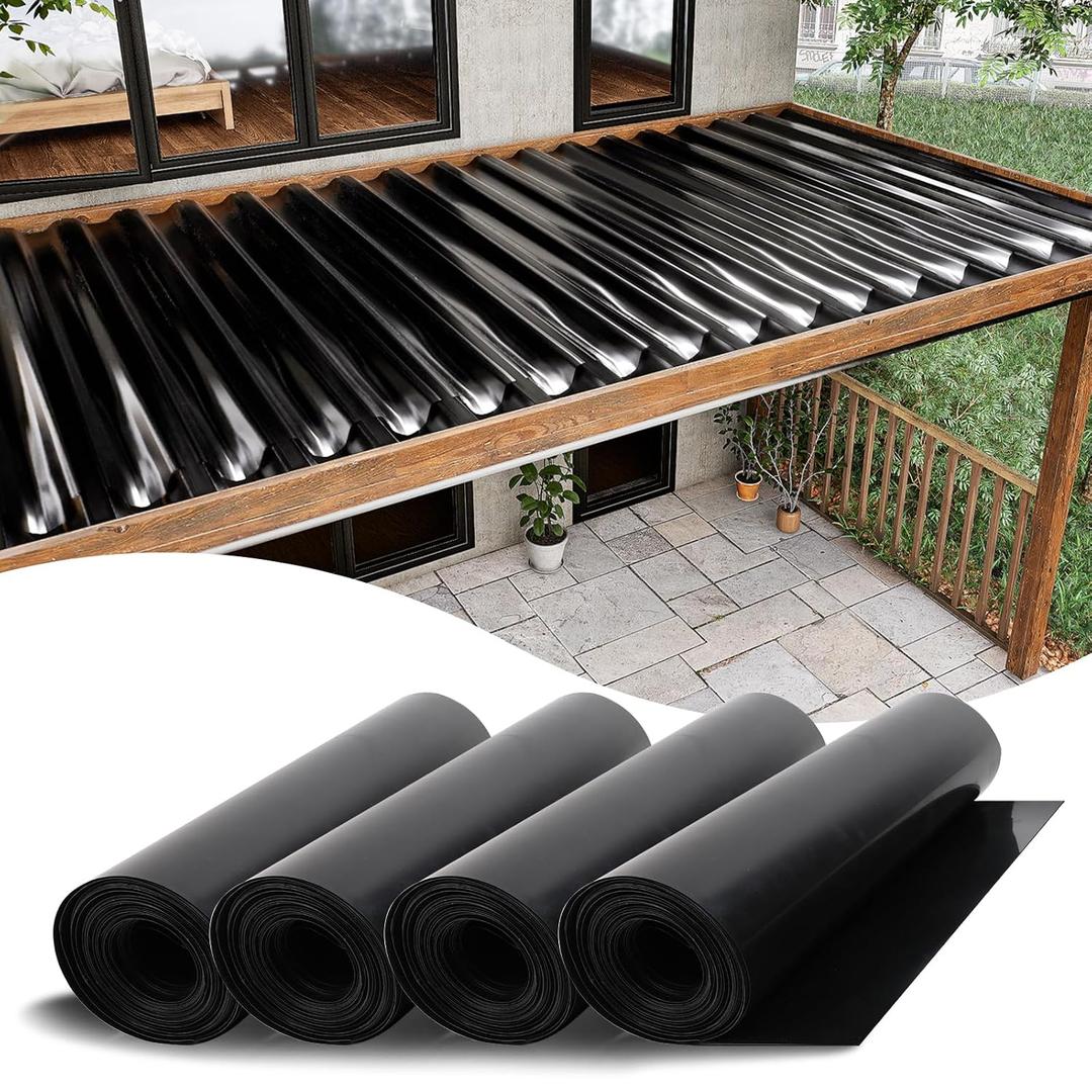 Muzata 4 PCS 50FT Black Under Deck Drainage System Trough HDPE Waterproofing Membrane Fit for 12" Joist Spacing M059