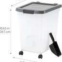 IRIS USA Dog Food Storage Container 50 lbs, with Removable Rolling Wheels & Included Scoop, for Dog Cat Bird and Other Pets, Food Storage Bin, Keep Fresh, Made in USA, Clear/Dark Gray