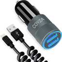 [MFi Certified] COYZA Fast Car Charger Adapter, for iPhone 14/13/12/11/Pro Max/Pro/Mini/X/XS/XS MAX/XR/SE 2020/8 Plus/8/7 Plus/7/6s/6/5/SE, 3.1A Dual USB Ports with Coiled Charging Cable Cord (Black)