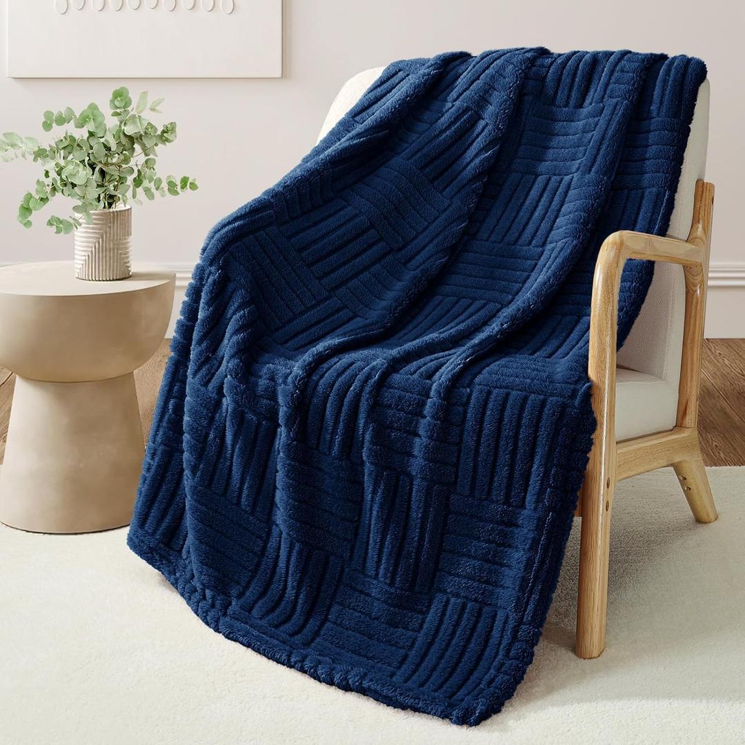 Whale Flotilla Lightweight Fleece Throw Blanket for Couch, Fuzzy Soft Blankets with Decorative Jacquard Pattern for Summer, Warm and Fluffy, 50x60 Inch, Navy Blue