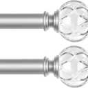 KAMANINA 2 Pack Silver Curtain Rods for Windows, Telescoping Splicing Single Curtain Rod 32 to 58 Inches (2.6-4.8 Feet), 1 inch Decorative Curtain Rods With Twisted Translucent Ends