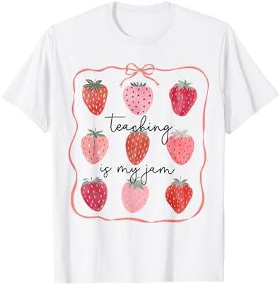 Teaching is My Jam Teacher Team Crew Cute Strawberry Girls T-Shirt Size M