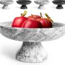 Marble Fruit Bowl with Anti-Slip Pads, Decorative Footed Marble Bowl for Kitchen Countertop & Dining Table Centerpiece, Large Decorative Bowl, White, 9.8 in