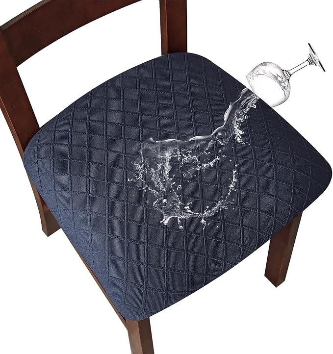 Genina Waterproof Seat Covers for Dining Room Chairs Covers Dining Chair Cover Kitchen Chair Covers (Navy Blue, 2 Pcs)