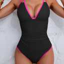 B2prity Women's V Neck One Piece Swimsuit Tummy Control Slimming Bathing Suit Double Straps Crisscross Back Swimwear (M)