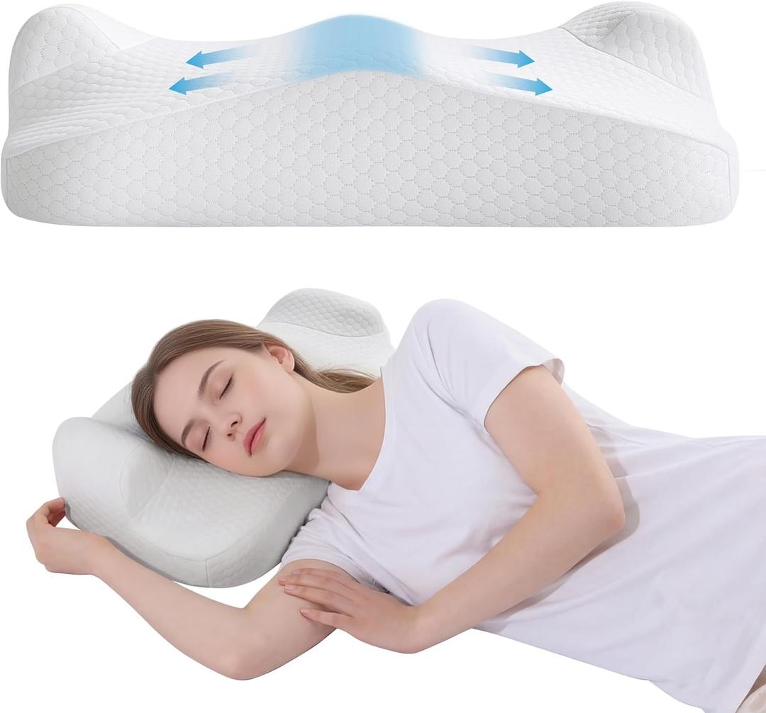 ROYALAY Ergonomic Memory Foam Pillow for Side Sleepers, Contoured Support Pillow for Comfortable Sleeping with Detachable Washable Cover