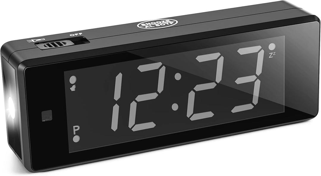 Digital Alarm Clock Battery Operated Night Visiable with Upgraded LED/LCD Time Display, Flashlight,Small Travel Clock for Bedroom Bedside (White Display)