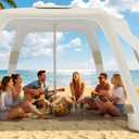 Beach Cabana with 6-Corner, 8'×8' UPF50+ Beach Canopy, Adjustable Height Beach Tent Sun Shelter, Cool Cabana Beach Tent with Removable Side Wall, Beach Shade for Garden, Camping (Beige)