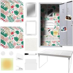17Pcs Locker Set with Magnetic Accessories, Whiteboard, Shelf, Mirror, Rug & More for School Lockers Tropical Style (Tropical)