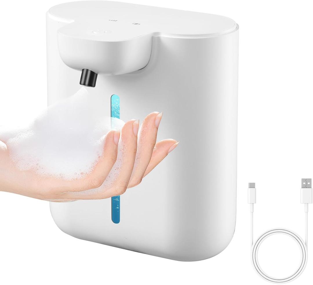 XINKORA Automatic Soap Dispenser, 17oz/500ML Large Capacity Touchless Foaming Hand Soap Dispenser with 4 Foam Adjustments, Rechargeable for Kitchen, Bathroom, Wall Mount or Countertop Use (White)