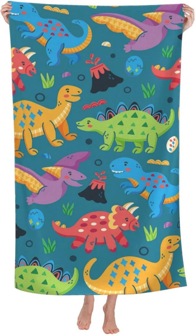 COMFAR Dinosaur Beach Towels for Boys Kids Beach Towels Bulk Toddler for Travel Pool Personalized Microfiber Oversized Quick Dry Pool Towel 30"x 60", Large