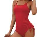 Zando Ribbed One Piece Swimsuit Women Tummy Control Swim Suits for Women Sexy Tie Side High Cut Bathing Suit Swimwear (8-10, Red)