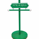 Green Wooden Tabletop Hanging Sign Stand - Mini Decorative Message Board with Round Base & Yellow Ball Finial, 10-12''