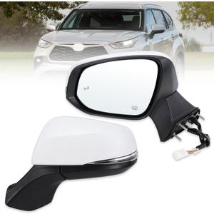 Left Driver Side Mirror Compatible With 2020 2021 2022 2023 2024 2025 2026 Toyota Highlander With Manual Folding Power Glass Heated Turn Signal Blind Spot White Replace#87940-0E350(7Pins)
