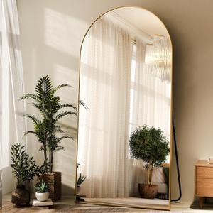 HARRITPURE 76"x34" Arched Full Length Mirror Free Standing Leaning Mirror Hanging Mounted Mirror Aluminum Frame Modern Simple Home Decor for Living Room Bedroom Cloakroom, Gold