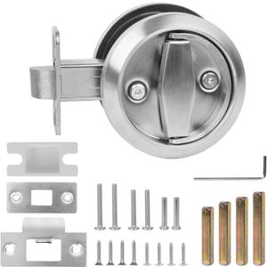 Round Pocket Door 304 Stainless Steel Flat Door Knob-Fits 1-3/16" to 1-3/4" Thick Doors, Flush Mount Handle for Bathroom & Bedroom, Easy Install (Multi-Size Screws Included)