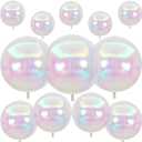 12Pcs Iridescent Round Foil Balloons, 22" 15" 10" 4D Clear Ball Balloon, Holographic Balloons for Birthday Wedding Folding Rainbow Under The Sea Mermaid Party decoration