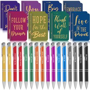 Funrous 32 Pcs Motivational Quote Pens Inspirational Notepads Mini Journal with Ballpoint Pen Small Notebooks Gift for Men Women Coworker Adult Party Favors Prize Teacher Student Office(Simple)