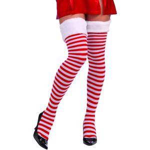 Forum Novelties Women's Christmas Thigh Highs Socks with faux fur Trim, Red/ White, One Size