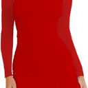 HOCILLE Women's Sexy Bodycon One Shoulder Mini Dresses Long Sleeve Ruched Ruffle Hem Club Party Short Dress (Red, XL)