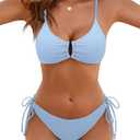 Blooming Jelly Womens Sexy 2 Piece Bikini Sets Cheeky High Cut Bathing Suit Color Block Textured U-Wire Swimsuits 2026 S