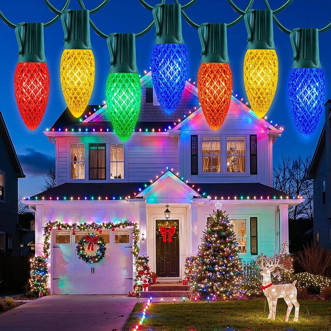Minetom C9 Christmas String Lights, 100 Ft Multicolor C9 Outdoor Christmas Lights with 100 Strawberry Led Bulbs, Connectable UL Certified for Outdoor Indoor Roofline Holiday Backyard Xmas Decor