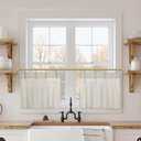 15 Inch Curtains Length,Cafe Striped Linen Farmhouse Sheer Small Window Curtains for Kitchen Bathroom,24 x 15 Inch Long 2 Panels Set